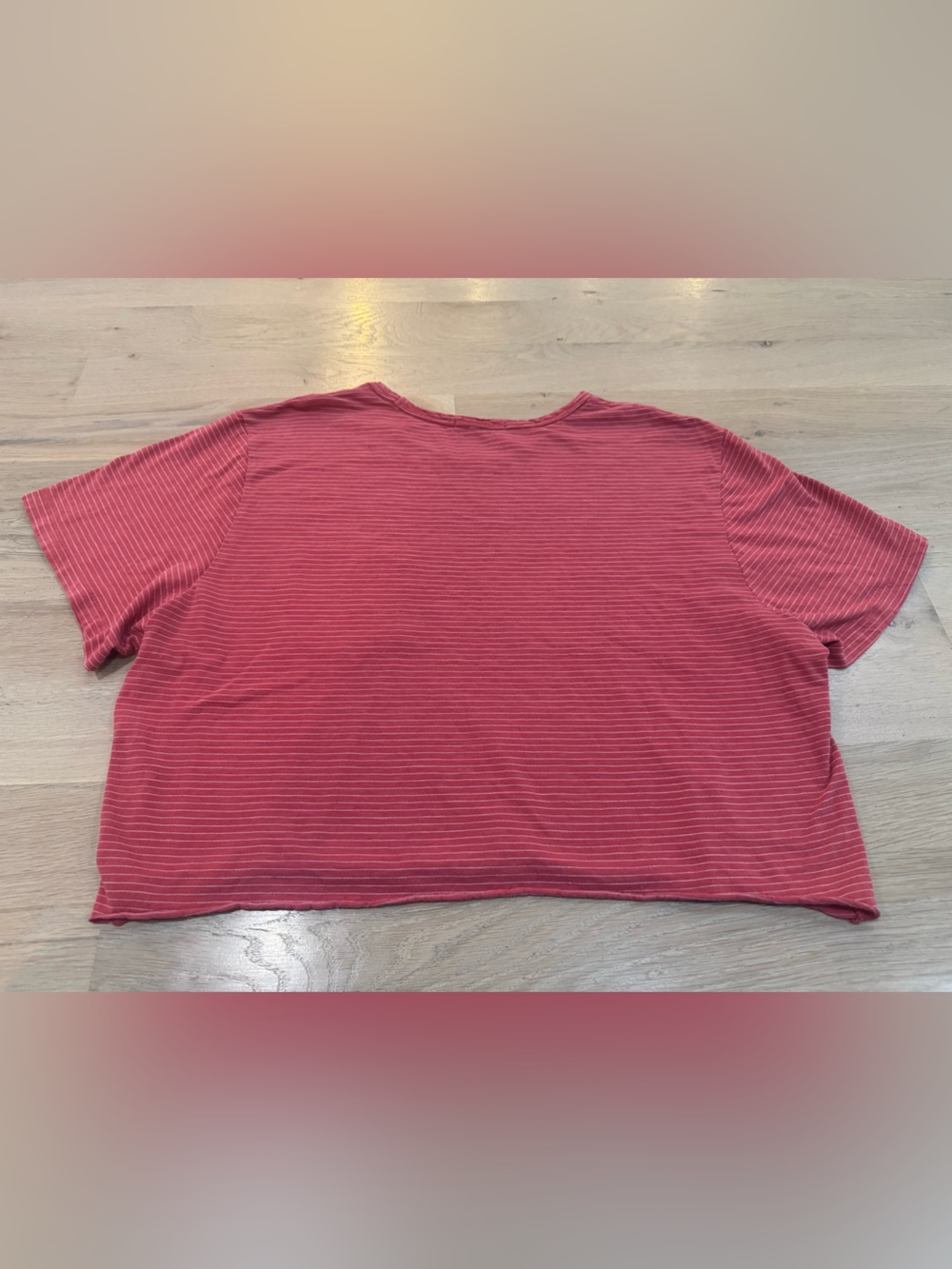 Marine Layer Saddle Pocket Tee ALTERED cropped raw hem red stripe size XL - Picture 6 of 6